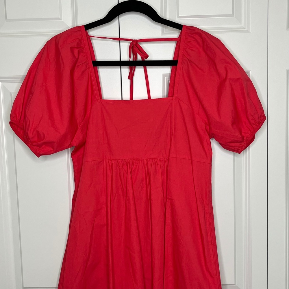 Draper James Puff Sleeve Smocked Back Mini Dress NWT Small Red Pink Cotton - Picture 4 of 12